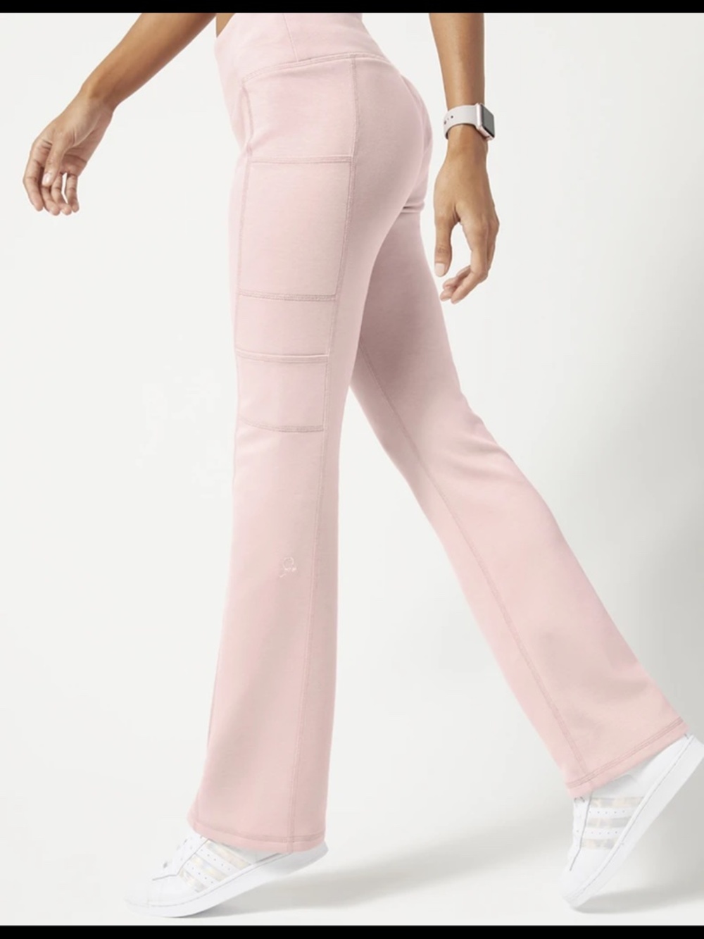NWT Jaanuu Ponte Collection Blush Pink Choker Neck Scrub Set Flare Pants Women’s - Picture 2 of 16